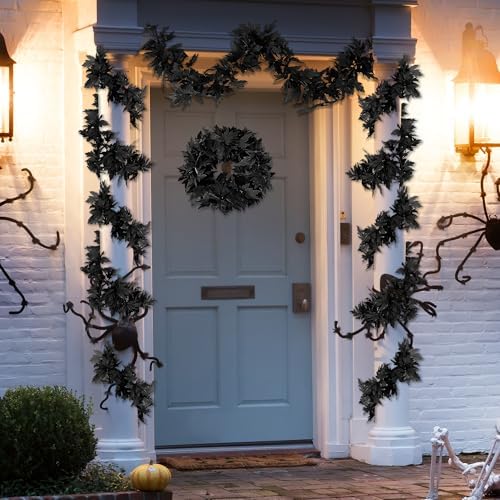 Helimoto 8 Pack Halloween Garland Outdoor, 47.2 FT Black Autumn Leaves Garland, Artificial Hanging Fall Decorations for Home, Fall Garlands for Autumn Thanksgiving Halloween Decor Wedding Party Mantle - Image 4