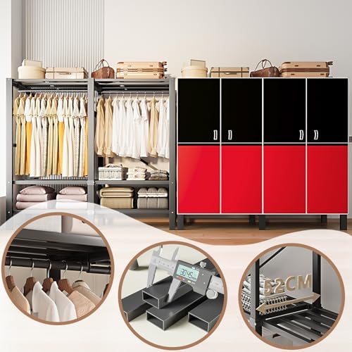 Heavy Duty Clothes Rack with Cover, Portable Wardrobe Closet with Magnetic Door & Black Steel Frame, Foldable Freestanding Garment Storage (Red-Magnetic Door, 70.8''L x 20.5''W x 67''H) - Image 6
