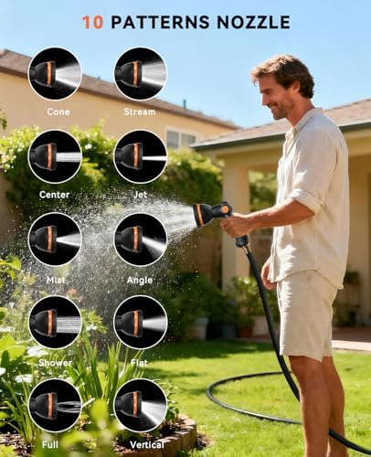 SUNPOW Retractable Garden Hose Reel - 1/2 inch x 115ft Heavy Duty Wall Mounted Hose Reel with 3/4 inch Brass Fitting & 10 Sprayer Nozzle - Any Length Lock, Auto Rewind System, 180°Swivel Bracket- Grey - Image 5