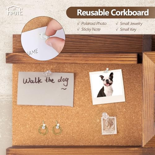 Key Holder for Wall with Mail Organizer,Farmhouse Mail and Key Holder for Wall,Key Hanger with ‌Metal 11 Hooks,Corkboard,and Shelf,Decorative Natural Pine Wood Entryway Organizer,14.6*11.1*3.3”,Brown - Image 2
