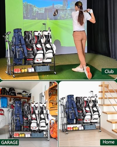 Mythinglogic 4-Bag Golf Storage Organizer with Club and Shoe Storage - Image 3
