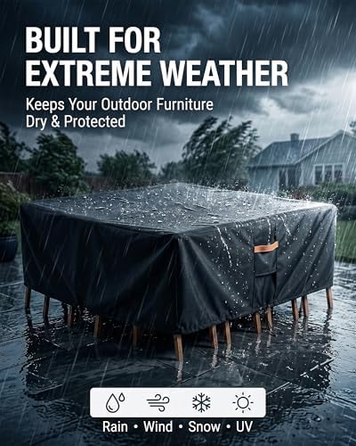 Outdoor Patio Furniture Cover Square, Heavy Duty 600D Waterproof Cover for Table & Chair Set or Sofa Set Covers, Windproof,UV Resistant, All-Season for Backyard,Deck,Garden,74" L x 74" W x 28" H,Black - Image 3