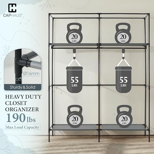 Fencer Wire Heavy Duty Modern Rectangular Garment Rack W/ Fabric Cover, 55-Inch Wide, 4 Shelves - Image 3