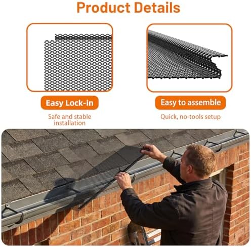 210 ft Mesh Gutter Guards 6 inch (70 Pack) - Fits 4,5,6 Inch K Style Gutters - Professional Black Steel Screens - Snap In Leaf Protector - Easy Rain Gutter Covers for Leaves - Image 5