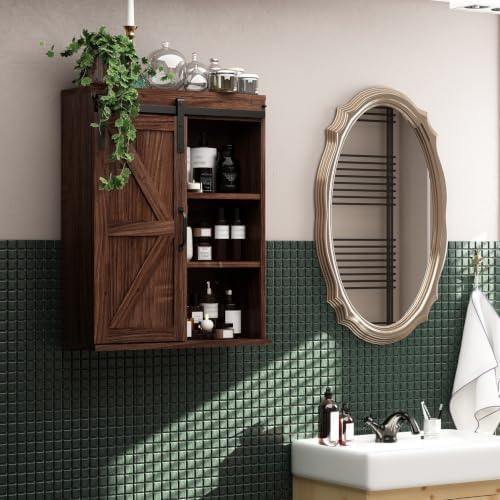 RUSTOWN Farmhouse Bathroom Wall Cabinet with Sliding Barn Door - Image 2