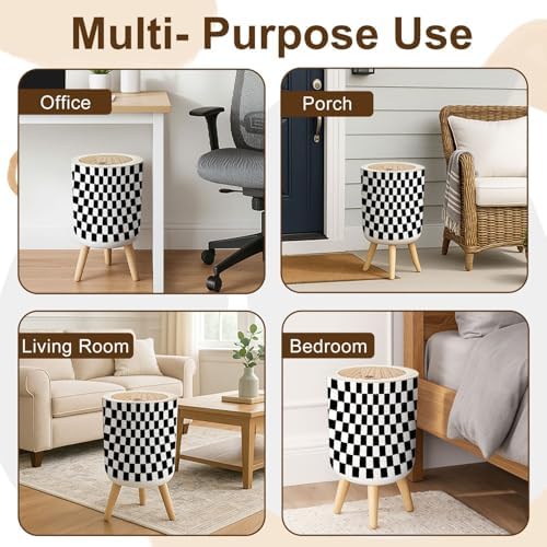 Trash Can with Lid White Black Squares Chess Board Checker Board Abstract Small Garbage Can with Legs Waste Bin Press Cover Wastebasket for Kitchen Bathroom Living Room 7L/1.8 Gallon - Image 5