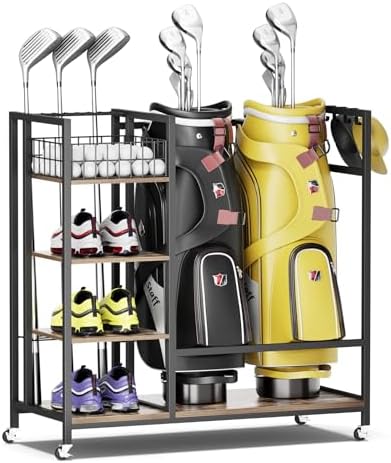 Wooden Golf Bag Storage Stand, Farmhouse Style Sports Equipment Organizer, Garage Organizer for Golf Equipment, Clubs, Balls and Accessories by Unknown