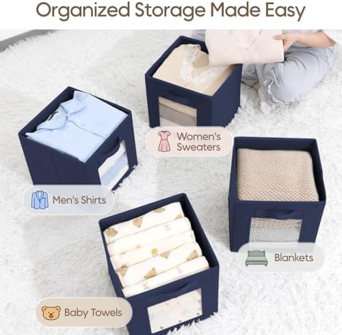 Homsorout Storage Cube 11 Inch - Cube Storage Bins with Window, Closet Storage Baskets with Handle, Fabric Bins for Closet, Shelves, Toys, Clothes, Set of 16, Navy Blue - Image 5