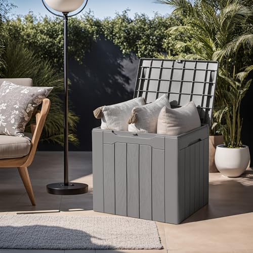 Devoko 31 Gallon Waterproof Outdoor Storage Box Resin Deck Box Lockable and UV Resistant for Patio Furniture,Garden Tools (Grey) - Image 3