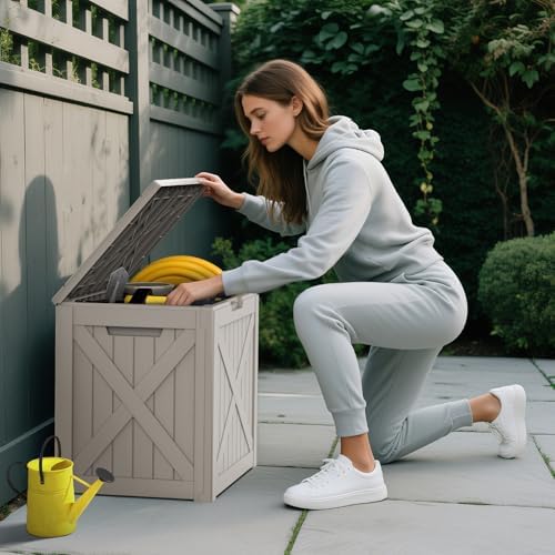 Mars Villa Deck Box, Waterproof Outdoor Storage Box, 31 Gallon, Grey - Image 3