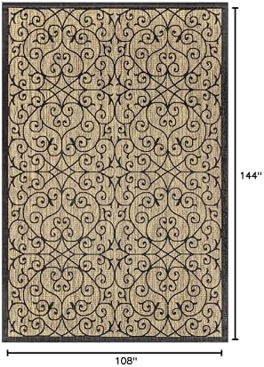 Eyely Filigree Textured Weave Area Rug 9X12 Black/Khaki, Indoor Outdoor Rug - Image 2