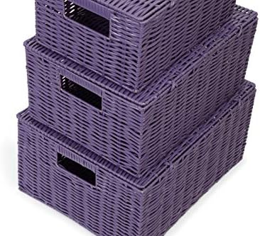 ARPAN Set of 3 Resin Woven Utility Storage Basket Box With Lid & Lock (Purple) - Image 7