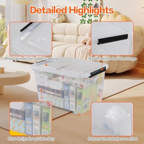 Wekioger 4 Pack Plastic Storage Box on Wheels, 32 Quart Latch Container Bin - Image 2