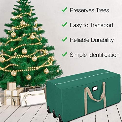 ProPik Christmas Rolling Tree Storage Bag, Fits Up to 9 ft. Tall Disassembled Holiday Tree, 28" X 16" X 60", Extra Large Heavy Duty Storage Container with Wheels, Front and Side Handles (Green) - Image 4