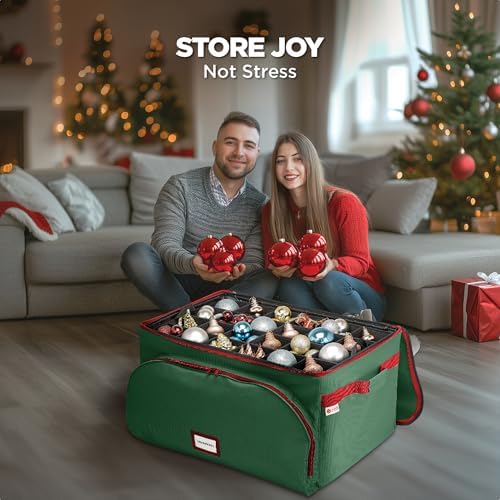 HOLDN’ STORAGE Premium Christmas Ornament Storage Container - Holds Up to 72-4” Ornaments Durable 600D Fabric - Adjustable Dividers - 3 Individual Trays - Metal Frame - Green - Image 3