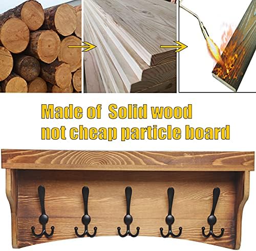 WEBI Wall Shelf with Hooks Underneath,24" Long Coat Rack Wall Mount with Shelf,5 Triple Hooks,Wall Shelves for Bathroom,Entryway,Rustic Brown - Image 3