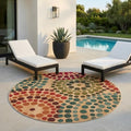 Unique Loom Outdoor Modern Collection Area Rug - Spark (4' 1" Round, Beige/ Burgundy) by UniqueLoom