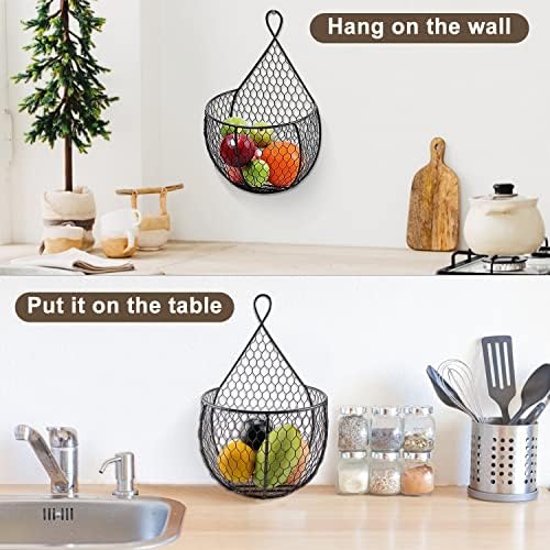 ERYTLLY Metal Fruit And Vegetable Storage Hanging Basket Wall Mounted, For Kitchen Black Wire Baskets for Flowers, Fruits and Veggies, - Set of 2 - Image 5
