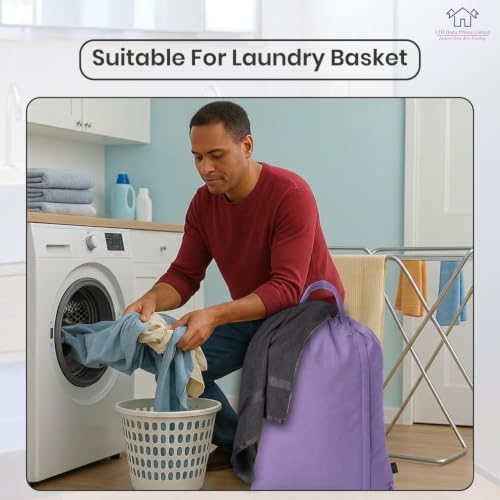 LFH Home Cotton Rich Large Premium Canvas Laundry Bag, Heavy Duty Washable Laundry Hamper with Drawstring & Handles, Multi-Use Clothes Storage for Home, Travel & College 28"x40" (Pack of 4) - Lavender - Image 6
