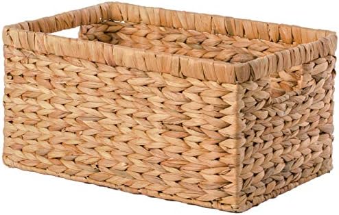Natural Woven Water Hyacinth Wicker Rectangular Storage Bin Basket with Handles, Large - Image 3