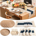 4 Sets Boho Placemat Table Runner Napkin Rings, Blue, 12x72 by Gandeer