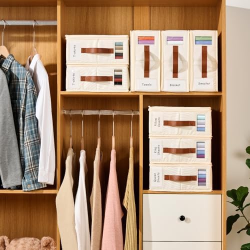 6 Pack Bed Sheet Organizers and Storage, Bedding Storage Box with Zipper, Label, Handle, Window, Linen Closet Organizer and Storage for Sheet Set, Clothing, Duvet Covers, Toys - Image 5