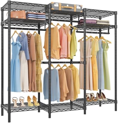 VIPEK V5i Garment Rack Bedroom Armoires Freestanding Closet Organizer, Portable Wardrobe Closet Heavy Duty Clothing Rack with 8 Adjustable Shelves & 4 Hang Rods, 56.7" Lx15.7 Wx76.4 H, Black (Medium) by VIPEK
