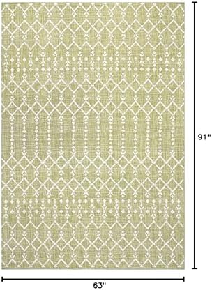 Eyely Moroccan Woven Area Rug 5X8 Light Green/Cream, Indoor Outdoor Rug - Image 2