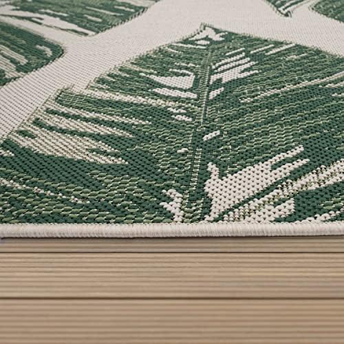 Paco Home Tropical Outdoor Rug Jungle Leaves Design for Patio in Green Beige, Size: 4'7" x 6'7" - Image 3