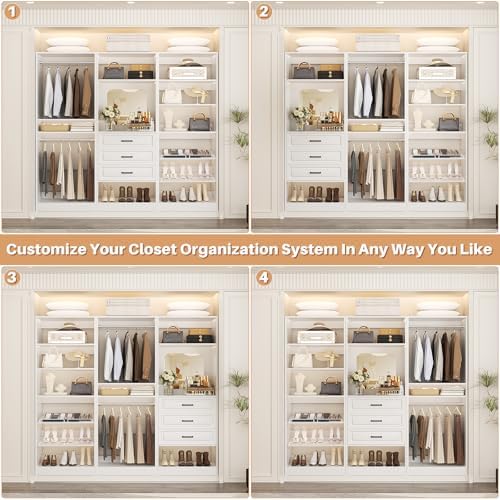 Unikito 75" Modular Closet System with 3 Sets, Mirror & Drawers, White - Image 4