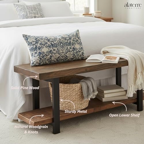 Pomona Solid Wood Entryway Bench with Shoe Rack, Rustic Brown, 48 Inch - Image 6