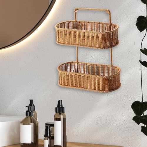 2 Tier Woven Hanging Basket, PP Rattan Wall Mounted Fruit and Storage Organizer for Kitchen, Bathroom, and Pantry - Image 5