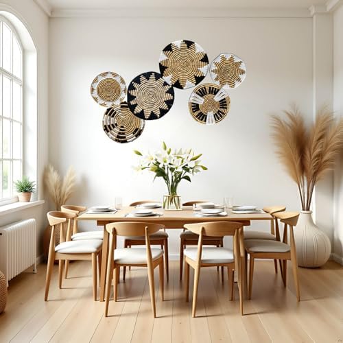 Laquedecraft Plates Wall Decor Set of 6, Handwoven Wicker (Art Deco) - Image 2