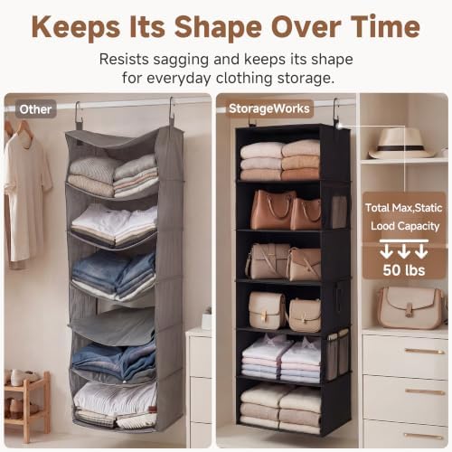 StorageWorks Hanging Closet Organizer, 6-Shelf with 2-in-1 Design, Ivory - Image 5
