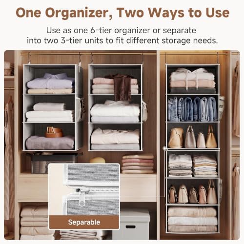 StorageWorks Hanging Closet Organizer, 6-Shelf with 2-in-1 Design, Ivory - Image 3