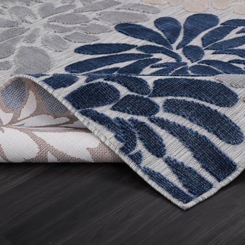 Luul Home Floral Indoor Outdoor Rugs 6x9 Large Area Rug for Living Room, Patio Decor, Kitchen, and Entryway Rug, Washable Stain Resistant Outside Carpet Blue 6 x 9 - Image 4