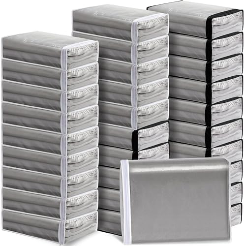 Riakrum 30 Pack Clear Zippered Storage Bags, 15x11x4 inches, Vinyl Plastic Sweater Sheet Organizers Storage Bags, PVC, for Clothes, Sheet, Blankets, Fabrics Organizers (Black & White) by Riakrum