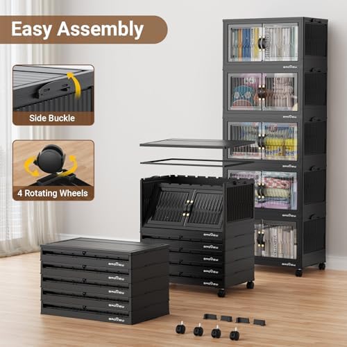 BROVIEW 400Qt Stackable Storage Bins with Lid for Home Dorm, 5Pack Black - Image 7