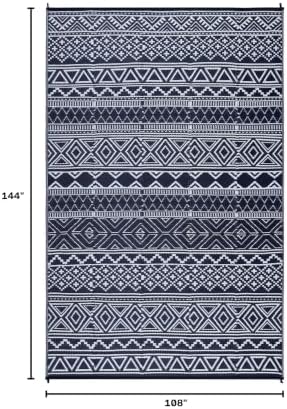 Outdoor Rug 9x12 Reversible Patio Rug Outdoor Plastic Straw Rug Bohemian Washable Rug Waterproof for Deck RV Outside Rug for Patio Backyard Picnic Camp Beach Balcony Navy White - Image 2