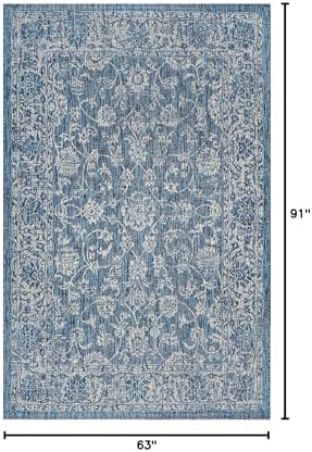 JONATHAN Y Weave Floral Indoor Outdoor Area Rug 5X8 Navy/Gray, Tela Bohemian Textured for Backyard, Patio, Porch, Easy-Cleaning, High Traffic, Pet-Friendly, Non-Shedding (SMB100B-5) - Image 2