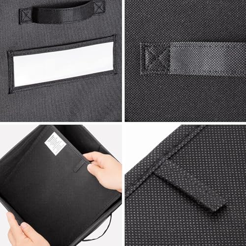 13x13x13 storage cube bins (Set of 10) Fabric storage cubes with 10 Labels Window Cards & a Pen, storage cubes 13x13, Collapsible 13 inch cube storage bins, Cubby Organizer Boxes, Black - Image 2