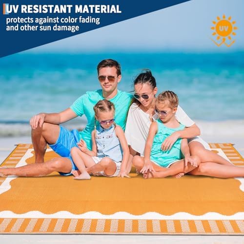 Garvee Scalloped Waterproof Outdoor Rug 8x10 Outdoor Patio Rug, Orange - Image 5