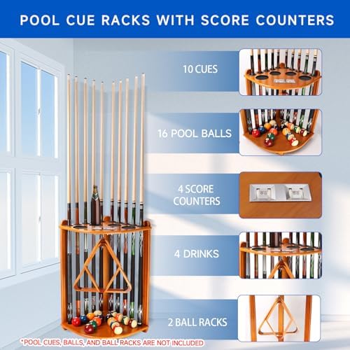 GSE Billiards Pool Cue Racks with Score Counters Hold 10 Cues, Oak - Image 2