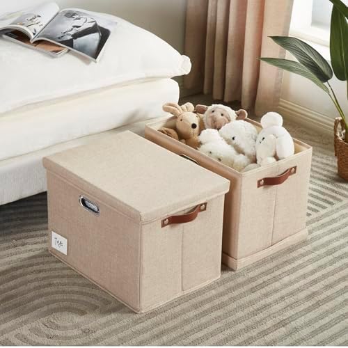 15" Fabric Storage Box with Lids, 3-Pack, Khaki - Image 3