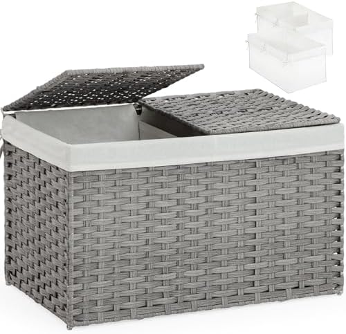 SETVSON Storage Basket with Lid PE Rattan 27.8 Gal Wicker Chest, Gray by SETVSON