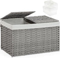 SETVSON Storage Basket with Lid PE Rattan 27.8 Gal Wicker Chest, Gray by SETVSON