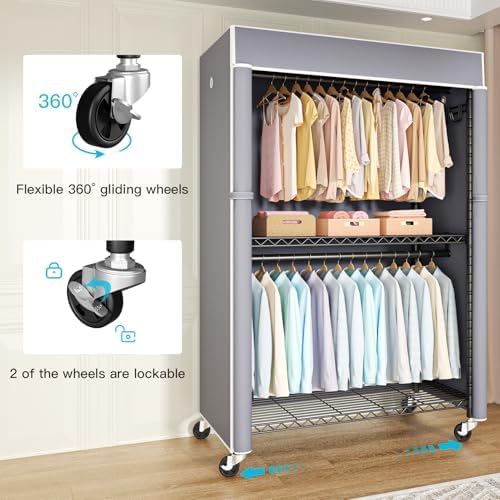 FUTASSI Black Clothing Rack with Grey Cover, P1C Plus Rolling Closets - Image 2
