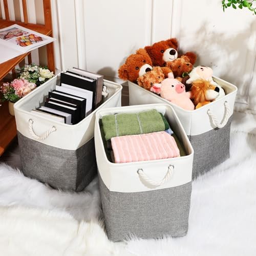 meekoo 8 Pack Fabric Storage Bins Baskets, 15 x 11 x 9.5 in, Gray White - Image 4