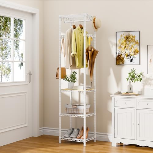 R1 Heavy Duty Clothes Rack with Storage Shelves, 448 Lbs Load, White - Image 3
