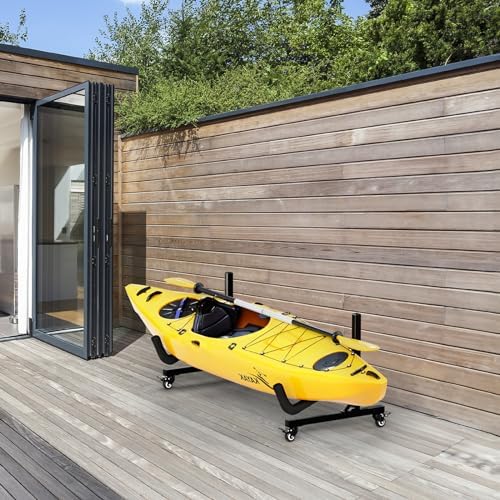 Bonnlo Kayak Stand Freestanding Storage Rack for Kayak Canoe Boat Paddle Board SUP Surfboard for Indoor Outdoor Garage, Shed, Dock with Lockable Wheels Wide Adjustable - Image 2